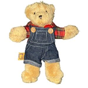 Plush Teddy Bear in Denim Overalls